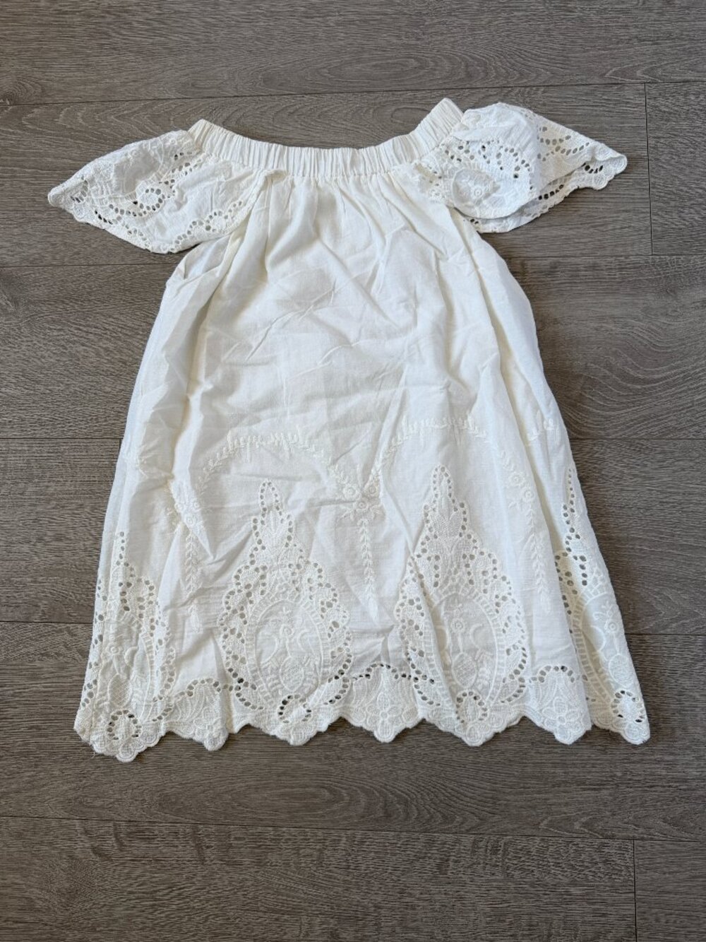 Indikah White Eyelet Embroidered Off Shoulder Boho Tunic Top Size 6